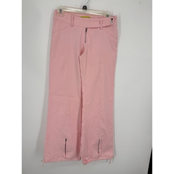Scandalo Pants - Scandalo Wide Leg Pants Women Medium Pink Y2K Ankle Zip Drawstring Hem Trousers